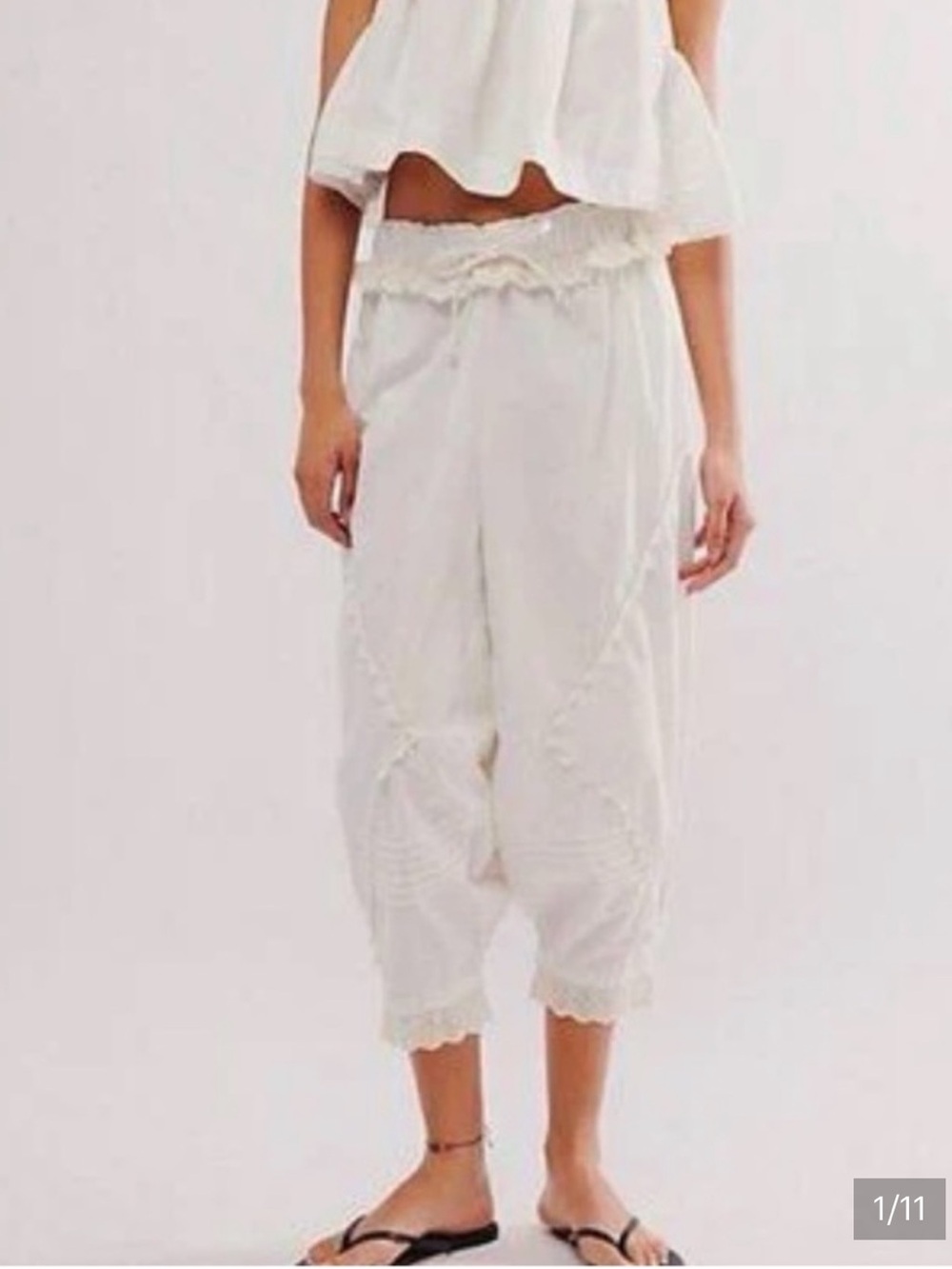 Free People White Lace-Trim Cropped Pants